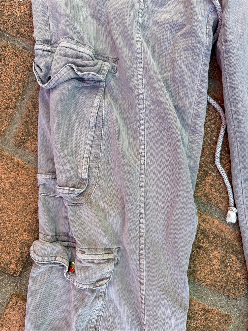 Free People Light Gray Relaxed Cargo Jeans with Drawstring - Picture 3 of 11